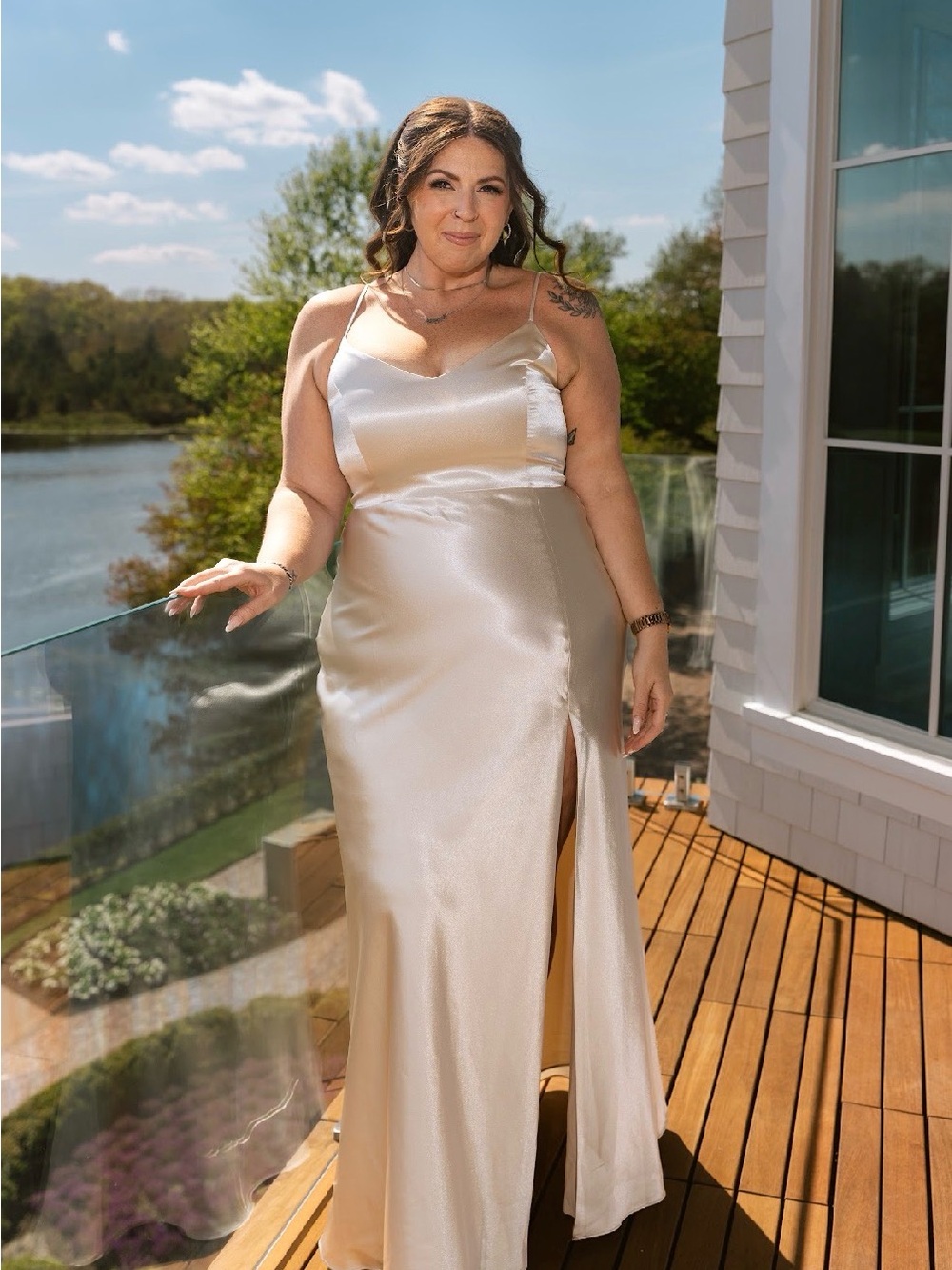 Elegant Satin Ivory Slip Wedding Dress with Side Slit